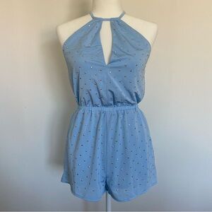 70s style Blue Studded Romper